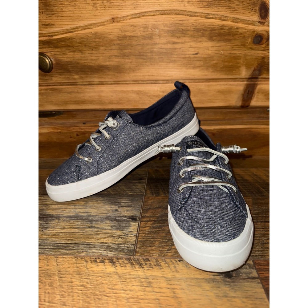 Sperry Seacoast Core Blue Glitter Sneakers Rawhide Laces STS82750 7.5M